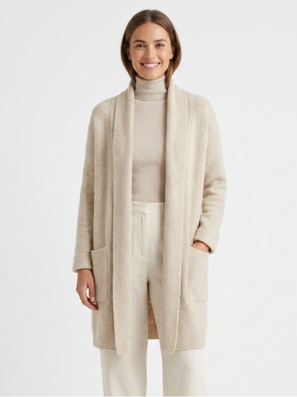 Soft Beige Wool Swearer Coat / Cardigan